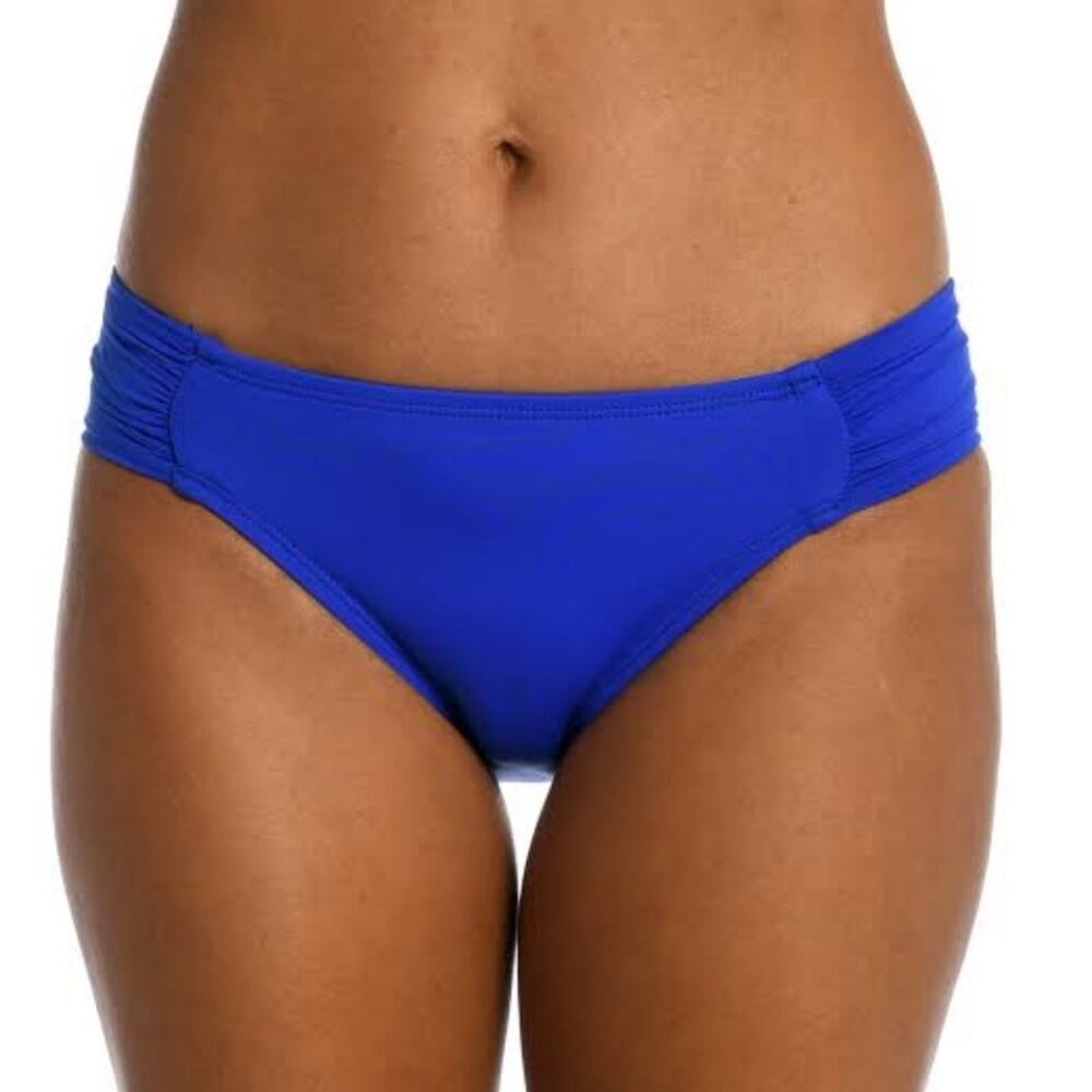 NWT Vitamin A Amahlia Stevens Blue Shirred Ruched Hipster Bikini Bottom Small